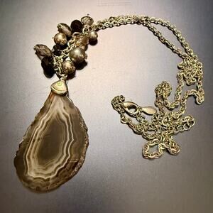Large Agate Sliced Pendant with Boho Beaded Cluster Chain